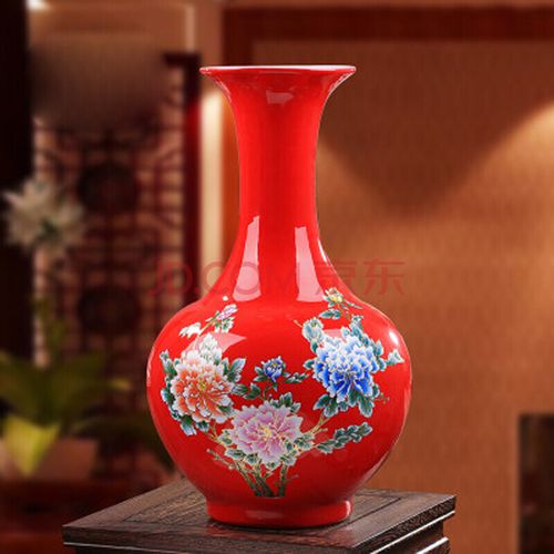 景德镇大号瓷瓶摆件 中国红客厅家居陶瓷器花瓶装饰品牡丹赏瓶 酒柜