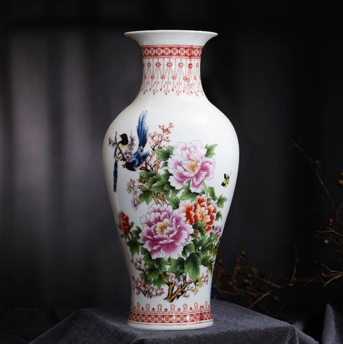 景德镇陶瓷新中式窑变小口白立领插花瓷瓶花器玄关客厅陶瓷花瓶满天星