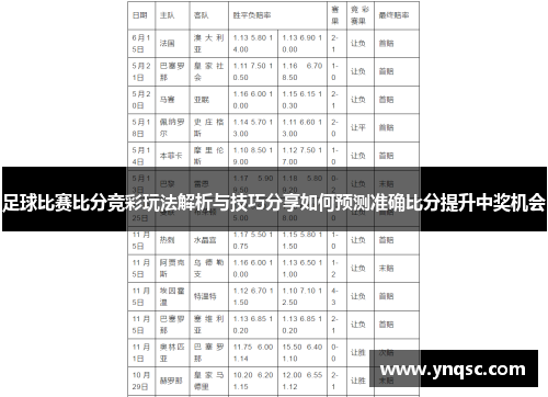 足球比赛比分竞彩玩法解析与技巧分享如何预测准确比分提升中奖机会